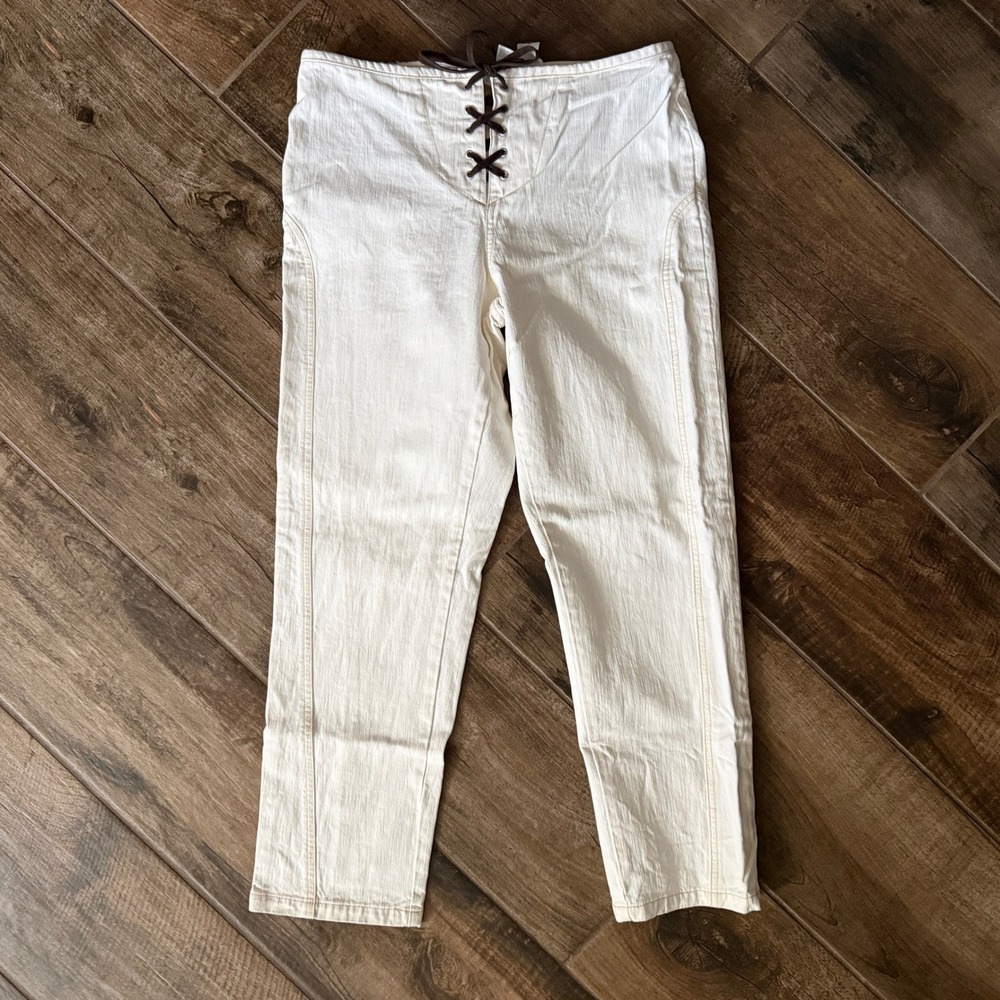 Tommy Hilfiger Vintage Y2K Women's Low Rise Lace Up Skinny Jeans, Cream,8‎